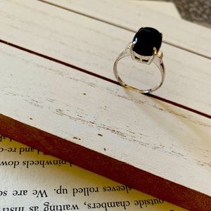 Size 9 Black Stone 925 Sterling Silver Ring